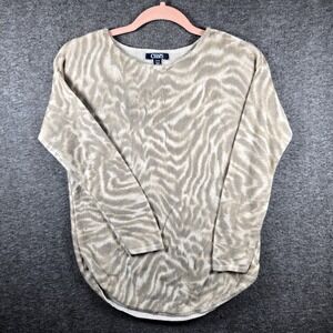 Chaps Women S Tan Tiger Animal‎ Print Pullover Sweater Shirt Loose Long Sleeve